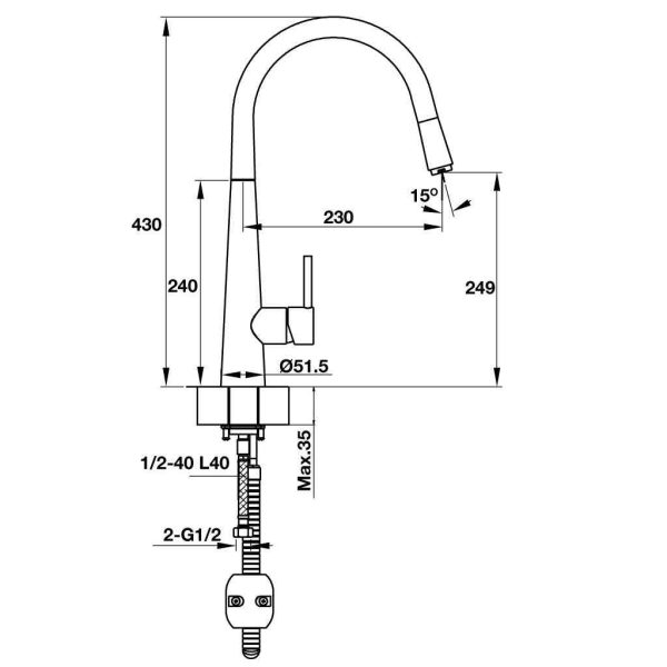 bản vẽ kỹ thuật Vòi rửa chén Häfele HT19-CH1F250 570.51.000