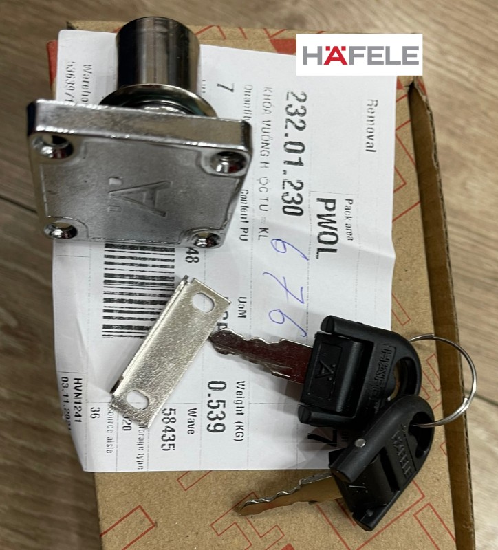 Khóa vuông chìa nhựa Häfele 32mm 232.01.230 Khóa vuông chìa nhựa Häfele 32mm 232.01.230