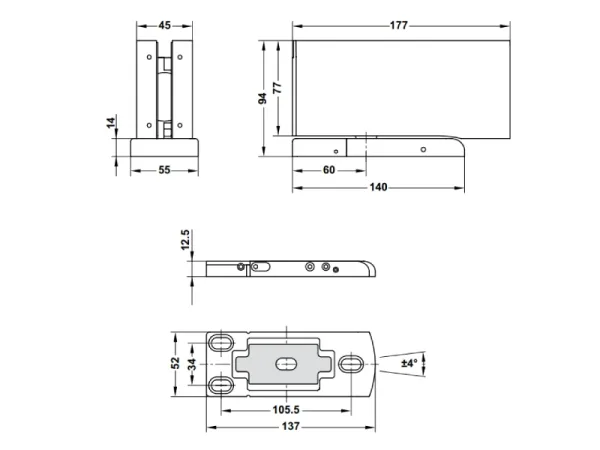 bản vẽ kỹ thuật Bản lề dương sàn HPF