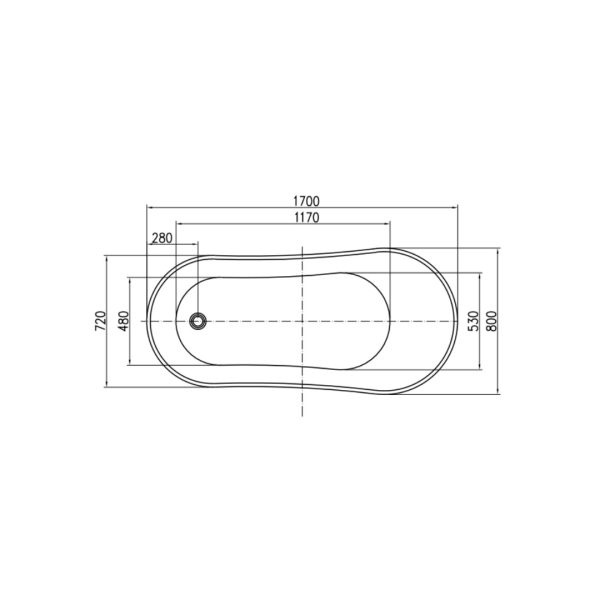 bản vẽ kỹ thuật Bồn tắm độc lập hình bầu dục NAGOYA 1700 Hafele 588.99.640