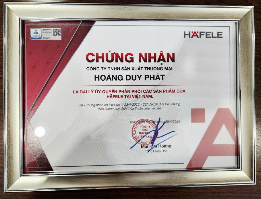 Chứng nhận Đại lý nhà phối Hafele 2025 2026