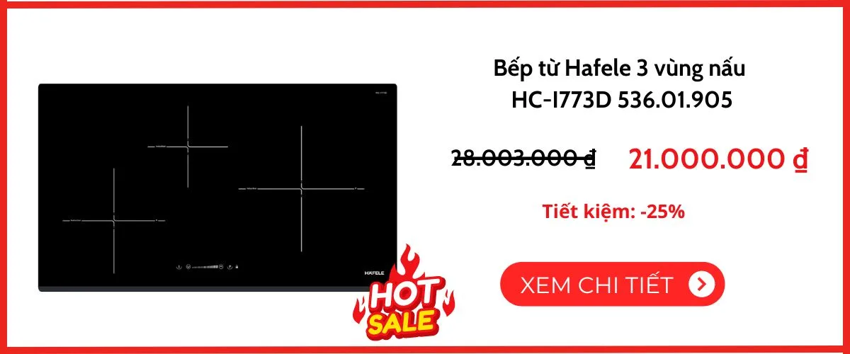 Kích thước bếp từ Hafele 3 vùng nấu 536.01.905