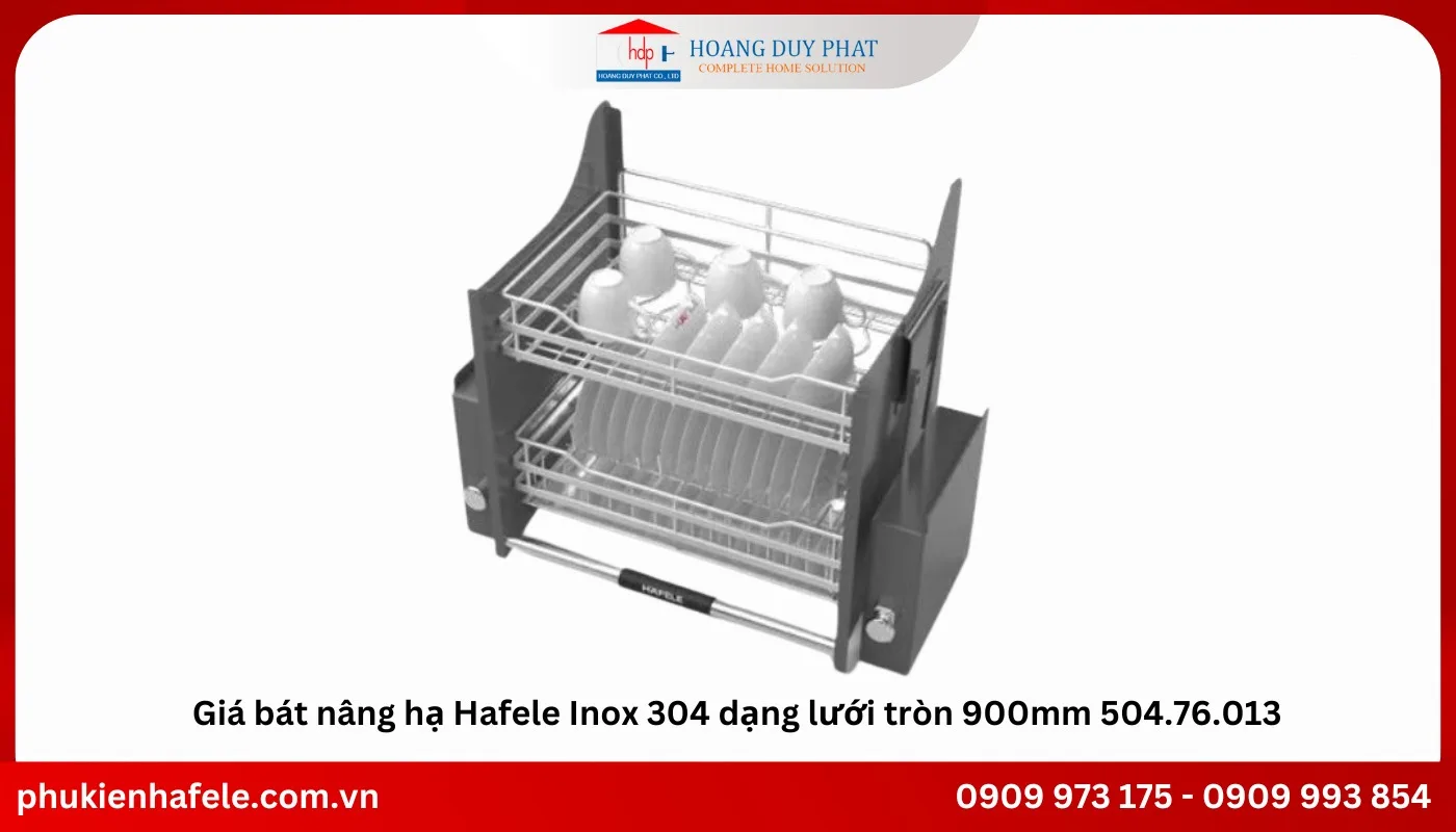 Giá bát nâng hạ Hafele Inox 304 dạng lưới tròn 900mm 504.76.013 tiện lợi