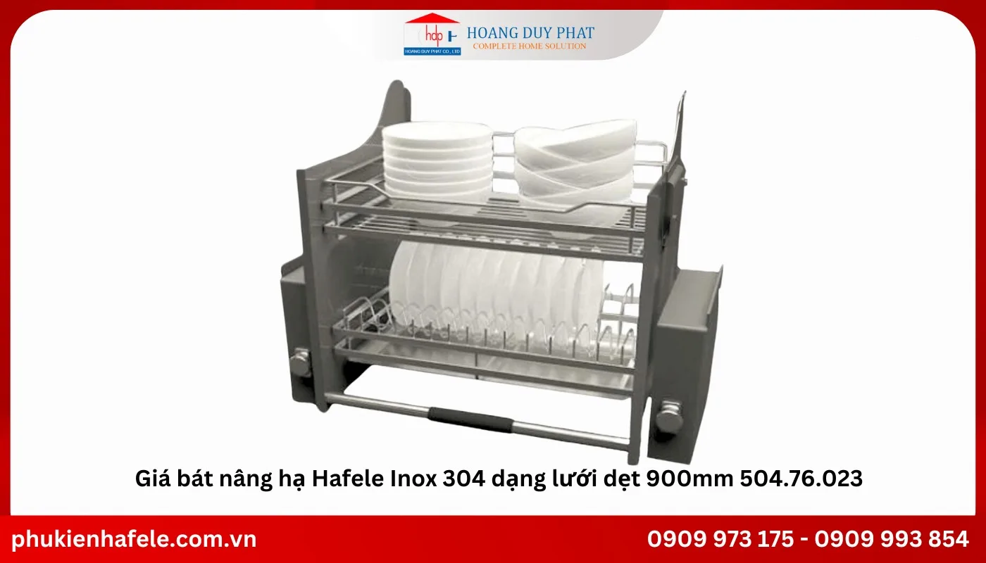 Giá để bát nâng hạ Hafele Inox 304 dạng lưới dẹt giúp tối ưu hóa không gian lưu trữ