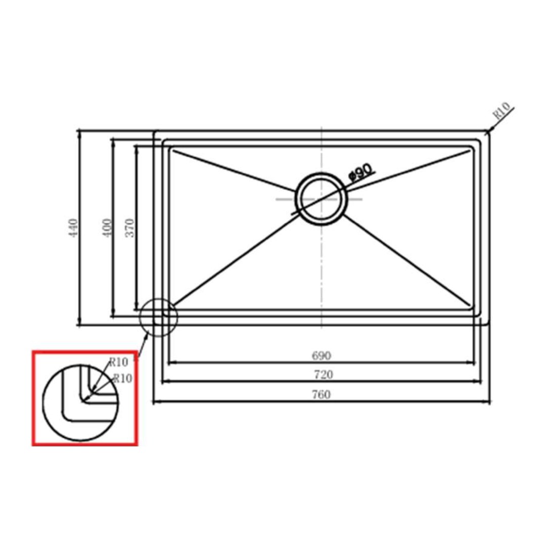 Chậu Inox Hafele 760mm HS24-SSN1S-7644 567.24.467 image 2 Chậu Inox Hafele 760mm HS24-SSN1S-7644 567.24.467 image 2