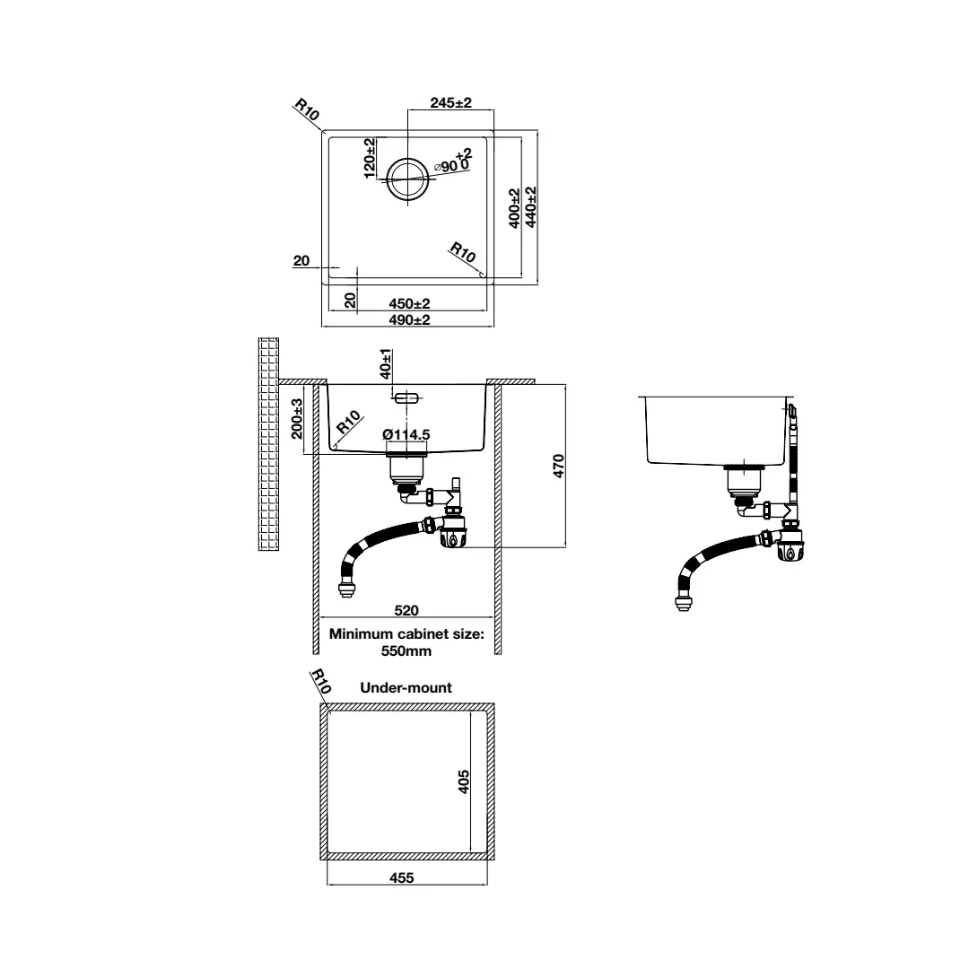 bản vẽ kỹ thuật chậu inox hafele HS24-SSN1S-490 567.24.417