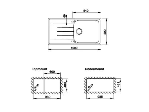 bản vẽ kỹ thuật chậu rửa chén hafele 570.36.350 570.36.550 570.36.450