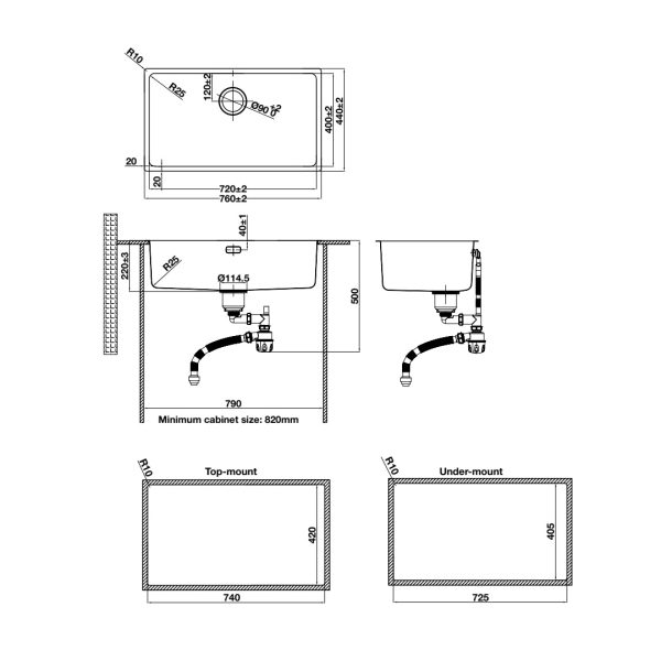 bản vẽ kỹ thuật chậu rửa chén inox hafele HS24-SSN1S-760 567.24.407 image 1