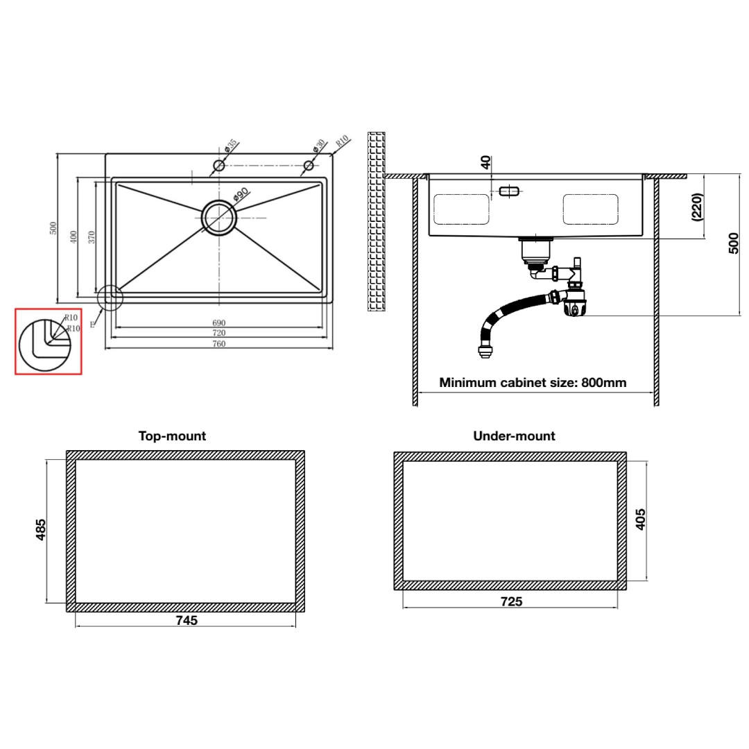 spec Chậu Inox Hafele 760mm HS24-SSN1S-7650 567.20.627 spec Chậu Inox Hafele 760mm HS24-SSN1S-7650 567.20.627