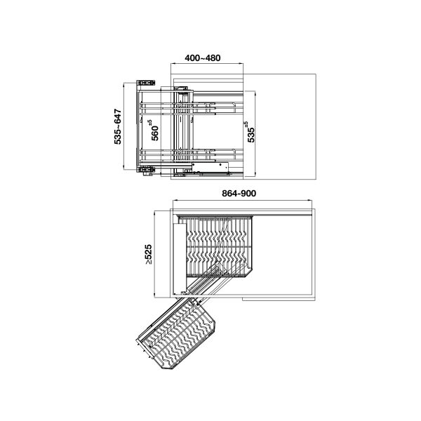 bản vẽ kỹ thuật rổ kéo góc Hafele Kosmo OLLA 548.21.032