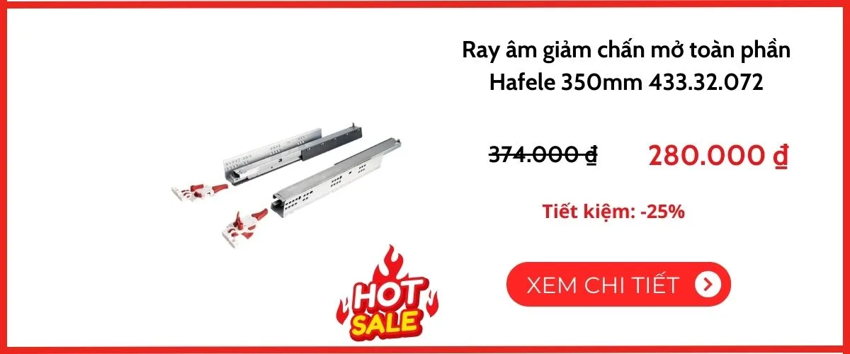 Ray âm giảm chấn mở toàn phần Hafele 350mm