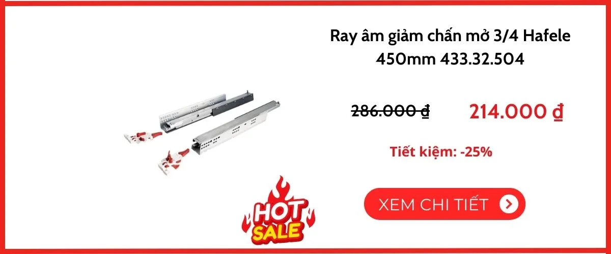 Ray âm giảm chấn mở 3/4 Hafele 450mm