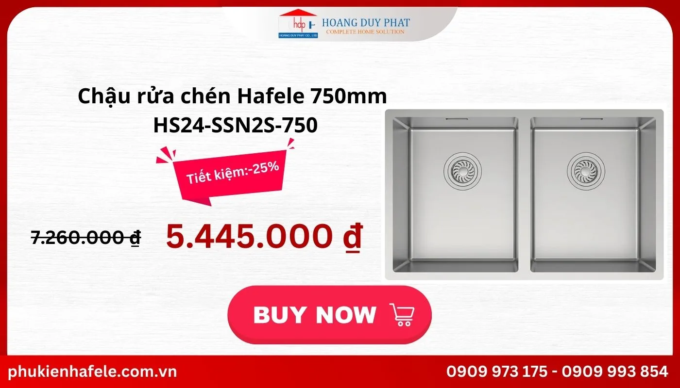 Bồn rửa chén inox Chậu rửa chén Hafele HS24-SSN2S-750 567.24.427