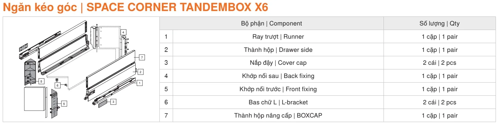 Ngăn kéo góc SPACE CORNER TANDEMBOX X6