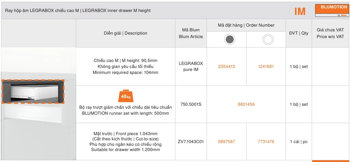 Ray hộp âm LEGRABOX chiều cao M