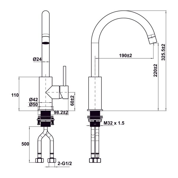 bản vẽ kỹ thuật Vòi bếp Hafele HT25-SH1F220
