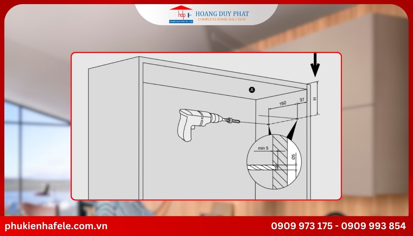 Lắp tay nâng Blum vào khung tủ bếp