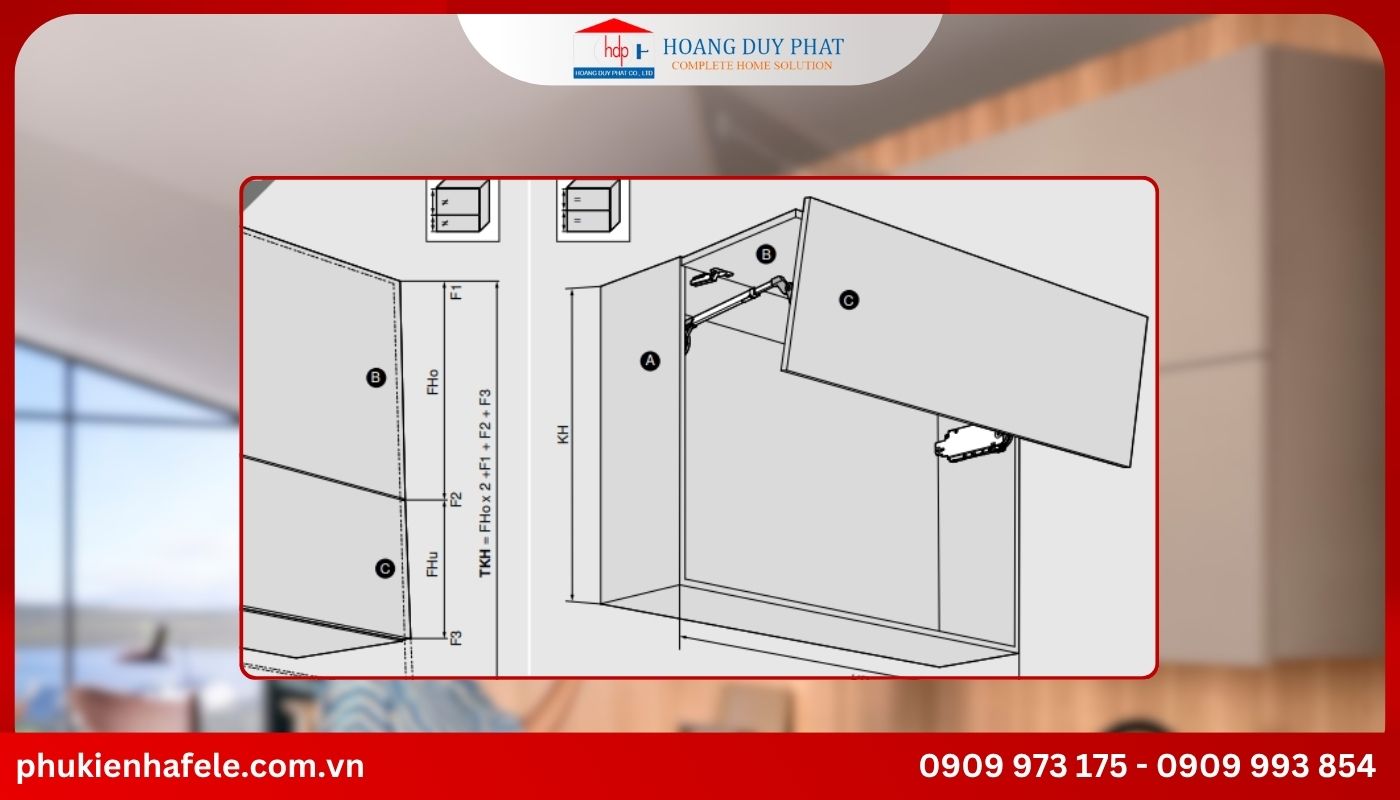 Lắp tay nâng tủ bếp Blum vào cánh tủ