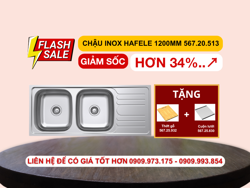 Chậu rửa chén Hafele 1200mm HS20-SSD2R90 567.20.513