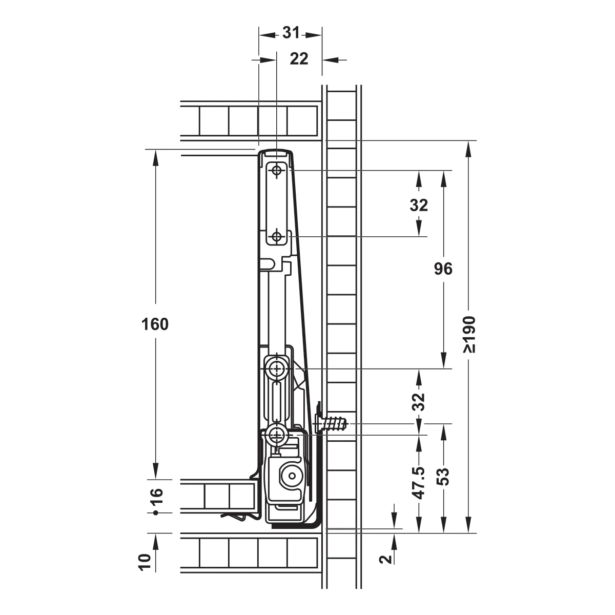 Ray hộp Hafele Matrix Box P Plus, chiều cao thành hộc 180 mm 3 Ray hộp Hafele Matrix Box P Plus, chiều cao thành hộc 180 mm 3
