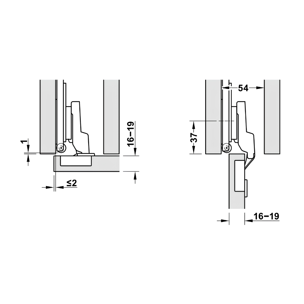 Bản lề khong giảm chấn- lọt lòng- cho Hafele Slido F-Park71 16B 25B- cửa 16-25mm- Mạ niken 408.00.403 ban ve 1