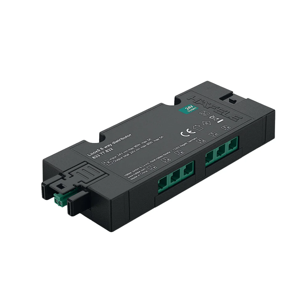 Bộ chia 6 cổng ra hộp với hộp không có công tắc Hafele Loox5 833.77.832 Bộ chia 6 cổng ra hộp với hộp không có công tắc Hafele Loox5 833.77.832