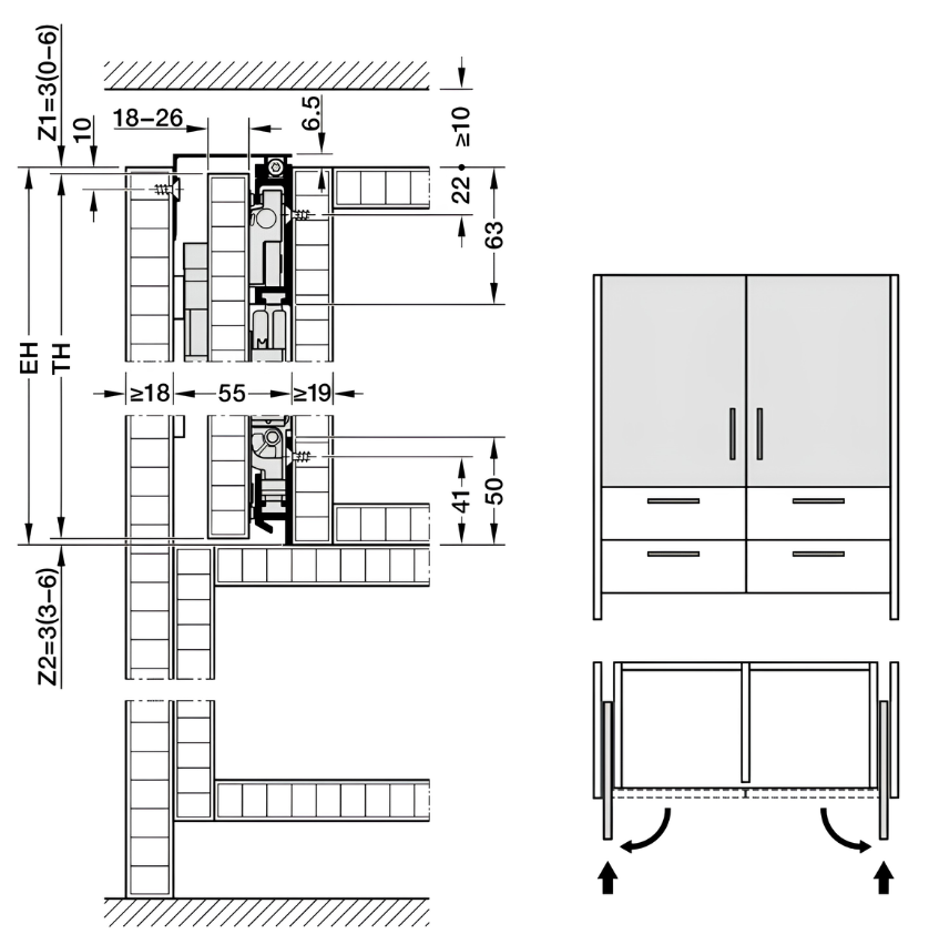 Bộ phụ kiện cửa mở xoay Hafele HAWA CONCEPTA III 25 cánh- cho cánh nhấn mở- chiều cao cánh 1200-2200 mm 408.30.711 banve7