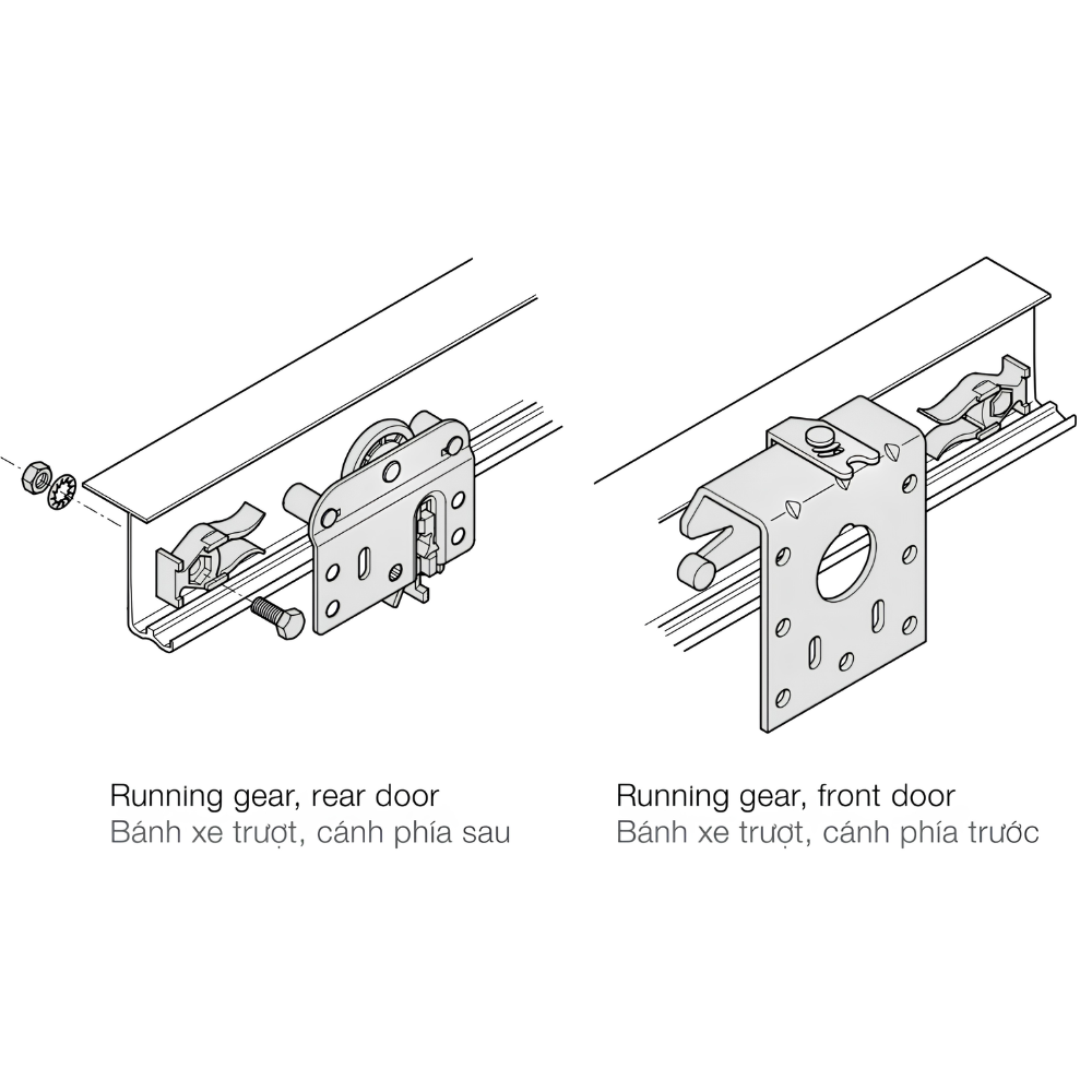 Cửa trượt thẳng Hafele SLIDO F-LINE42 50B trùm ngoài- độ dày cửa 22-26 mm- 3 cánh 400.51.168 ban ve 3